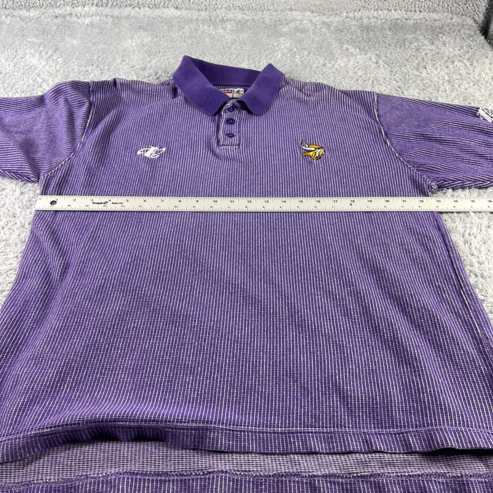 Pro Line NFL Minnesota Vikings Purple Striped Polo Shirt Logo Athletic Mens L - Picture 6 of 12